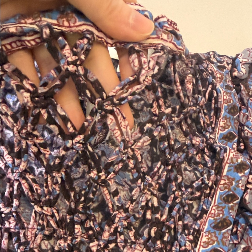 Sea New York Amaki Printed Smocked Puff Sleeve Top Medium Boho Ruffle - Picture 11 of 14